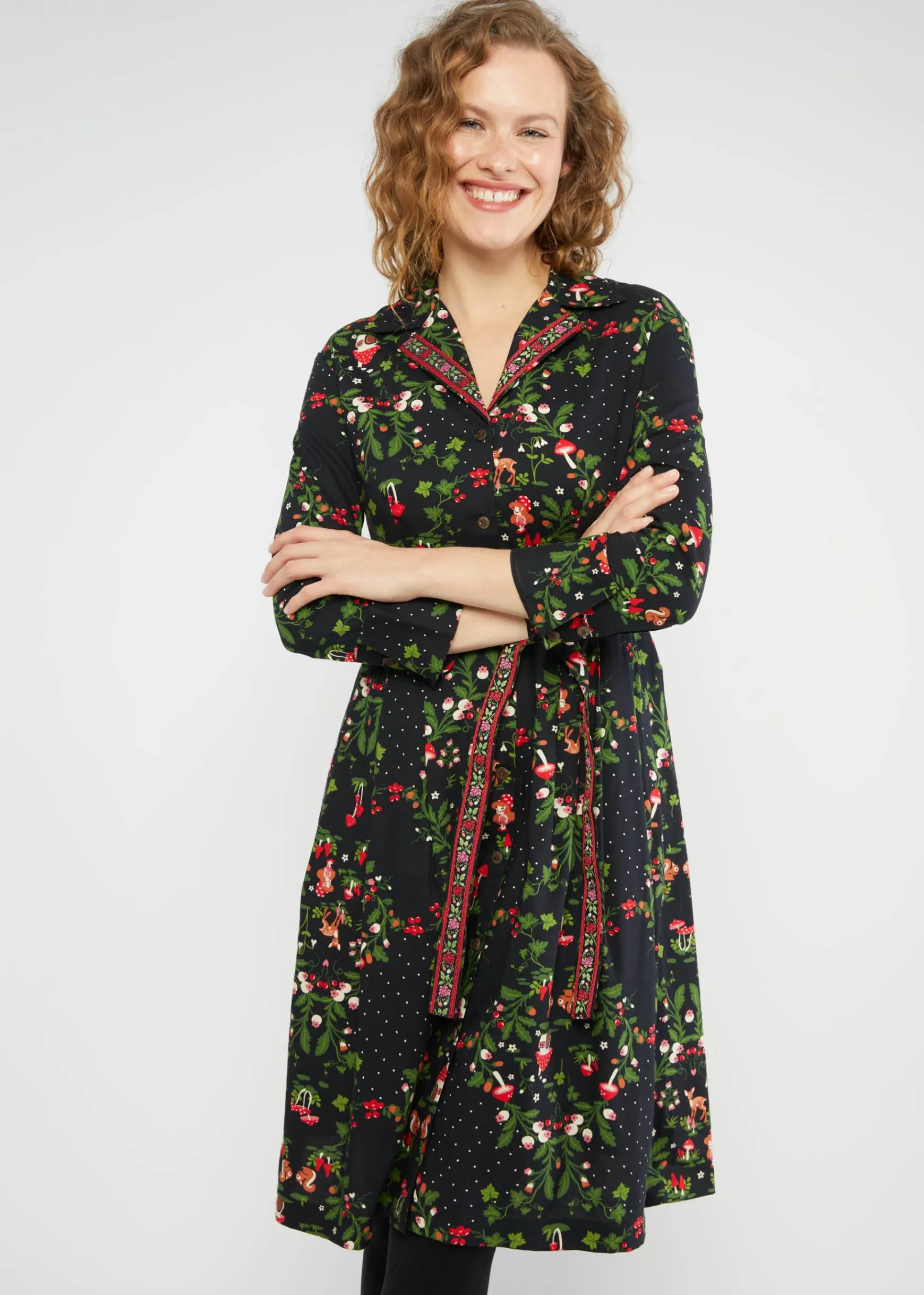 Damen Blutsgeschwister Knielange Kleider|Blusenkleid Zauberknopf und Kragen