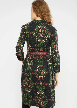 Damen Blutsgeschwister Knielange Kleider|Blusenkleid Zauberknopf und Kragen