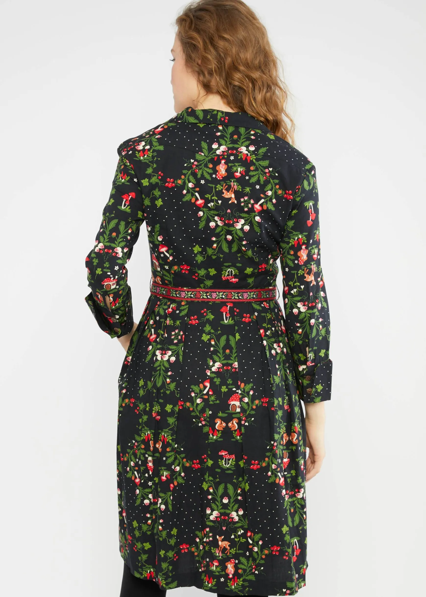 Damen Blutsgeschwister Knielange Kleider|Blusenkleid Zauberknopf und Kragen