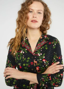 Damen Blutsgeschwister Knielange Kleider|Blusenkleid Zauberknopf und Kragen