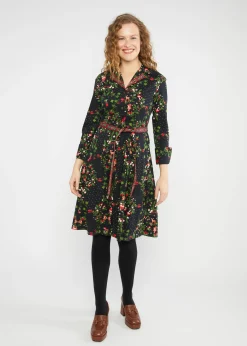Damen Blutsgeschwister Knielange Kleider|Blusenkleid Zauberknopf und Kragen