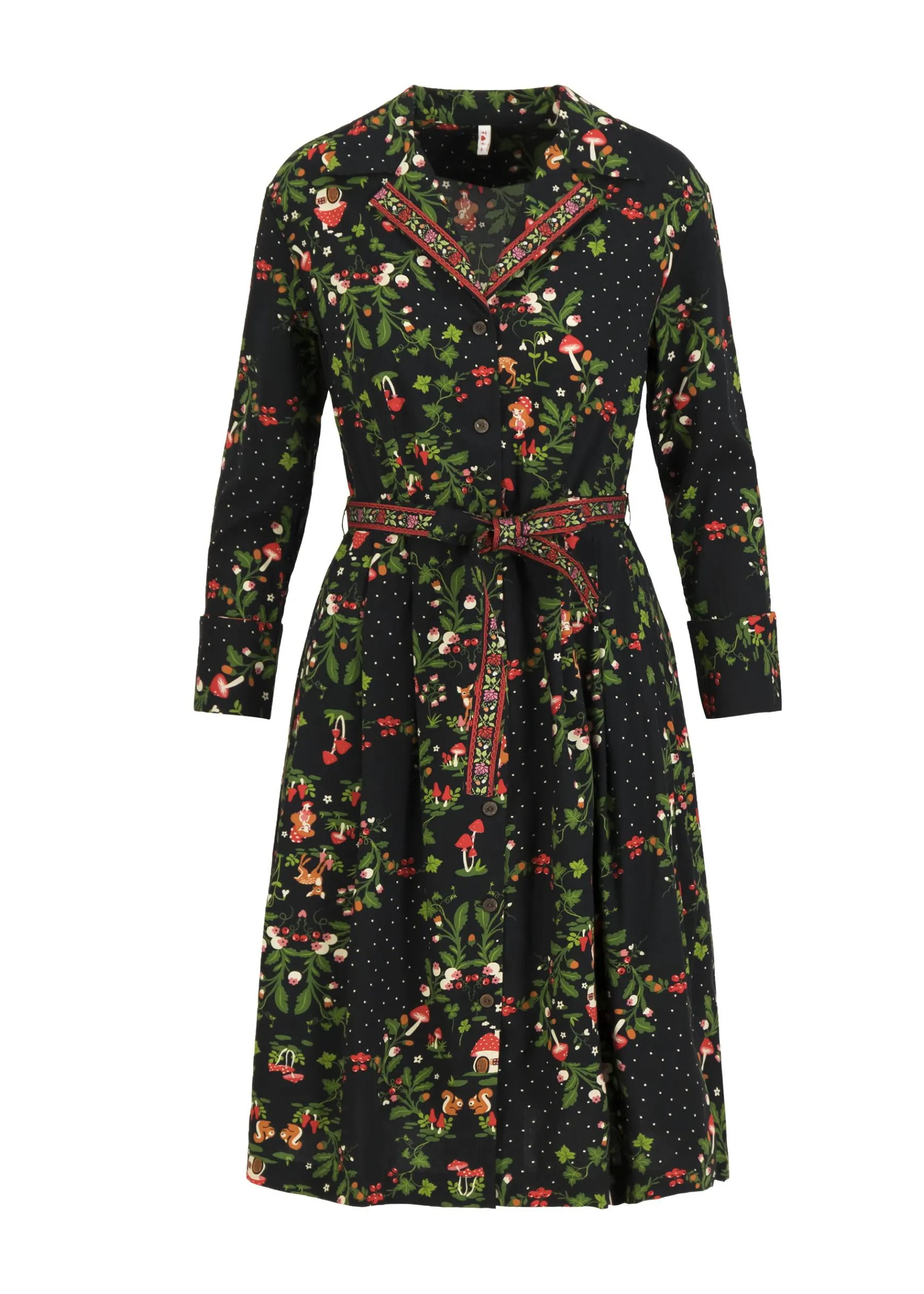 Damen Blutsgeschwister Knielange Kleider|Blusenkleid Zauberknopf und Kragen