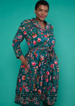 Damen Blutsgeschwister Knielange Kleider|Blusenkleid Zauberknopf und Kragen
