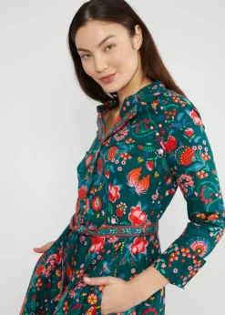 Damen Blutsgeschwister Knielange Kleider|Blusenkleid Zauberknopf und Kragen