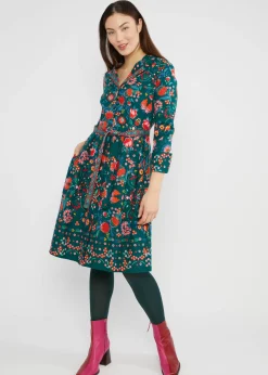 Damen Blutsgeschwister Knielange Kleider|Blusenkleid Zauberknopf und Kragen