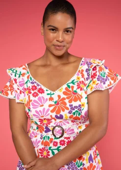 Damen Blutsgeschwister Knielange Kleider|Festliches Kleid Falbala Festival